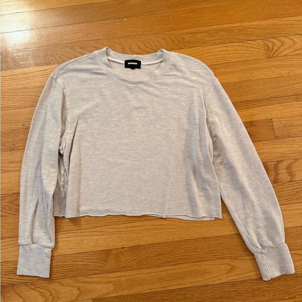 Monrow Light Brown Heathered Crop Long Sleeve Size S